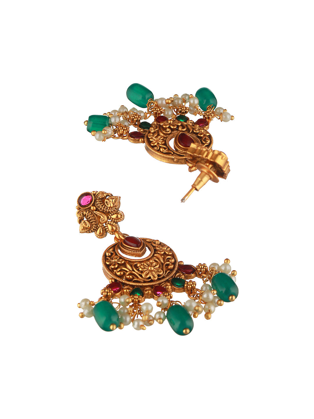 Gold Plated Red & Green Studded Lakshmiji Temple Pendant Jewellery Set, zaveri pearls, sale price rs, sale price, sale gold plated, sale gold, sale, rubans, ring, regular price, priyassi jewe