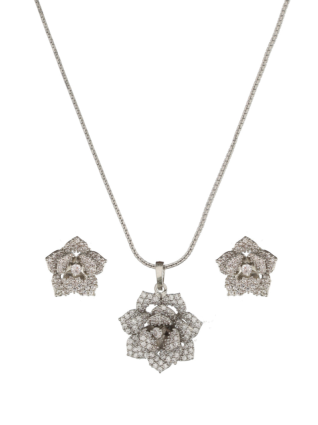 Silver Plated AD Studded Rose Statement Combo Jewellery Set, zaveri pearls, sale price rs, sale price, sale gold plated, sale gold, sale, rubans, ring, regular price, priyassi jewellery, kush