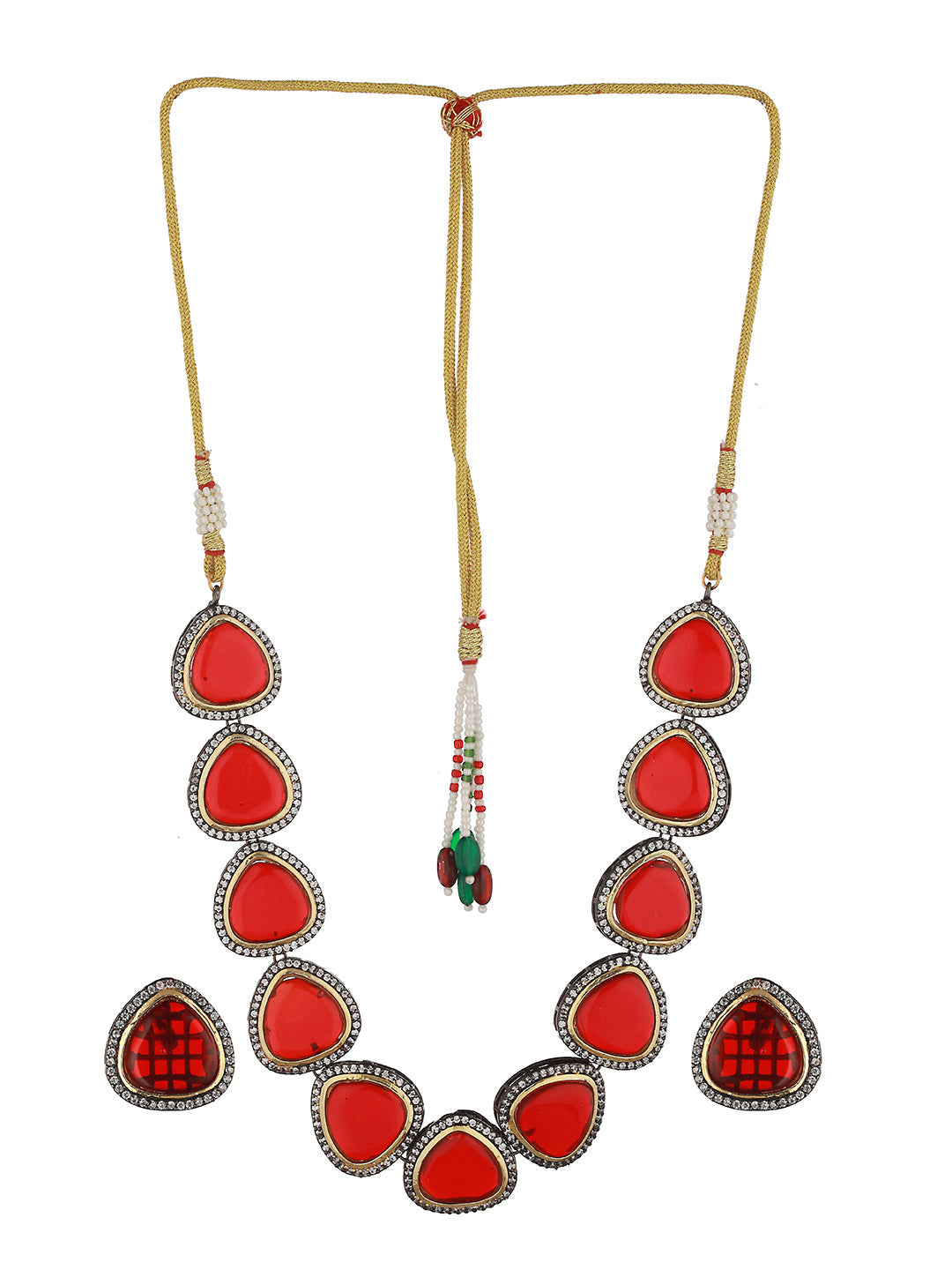 Cushion Cut SemiPrecious Stones & Pearl Beaded Choker Jewellery Set, zaveri pearls, sale price rs, sale price, sale gold plated, sale gold, sale, rubans, ring, regular price, priyassi jewelle