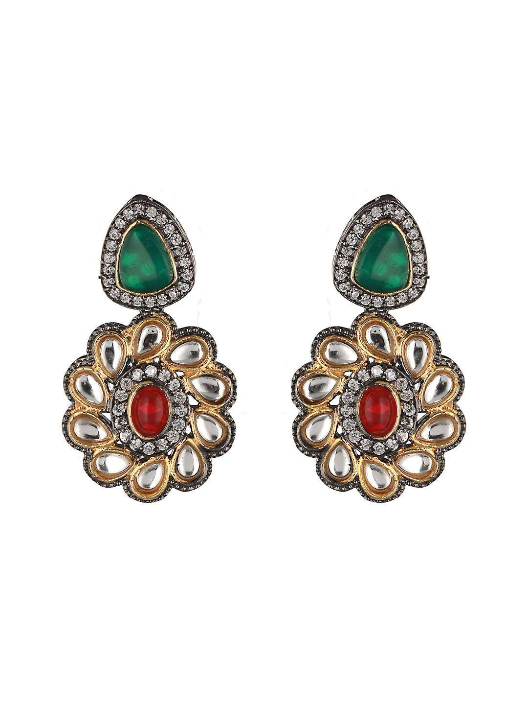 Gold Plated Multi Colored & Pearl Beaded Polki Choker Jewellery Set, zaveri pearls, sale price rs, sale price, sale gold plated, sale gold, sale, rubans, ring, regular price, priyassi jewelle