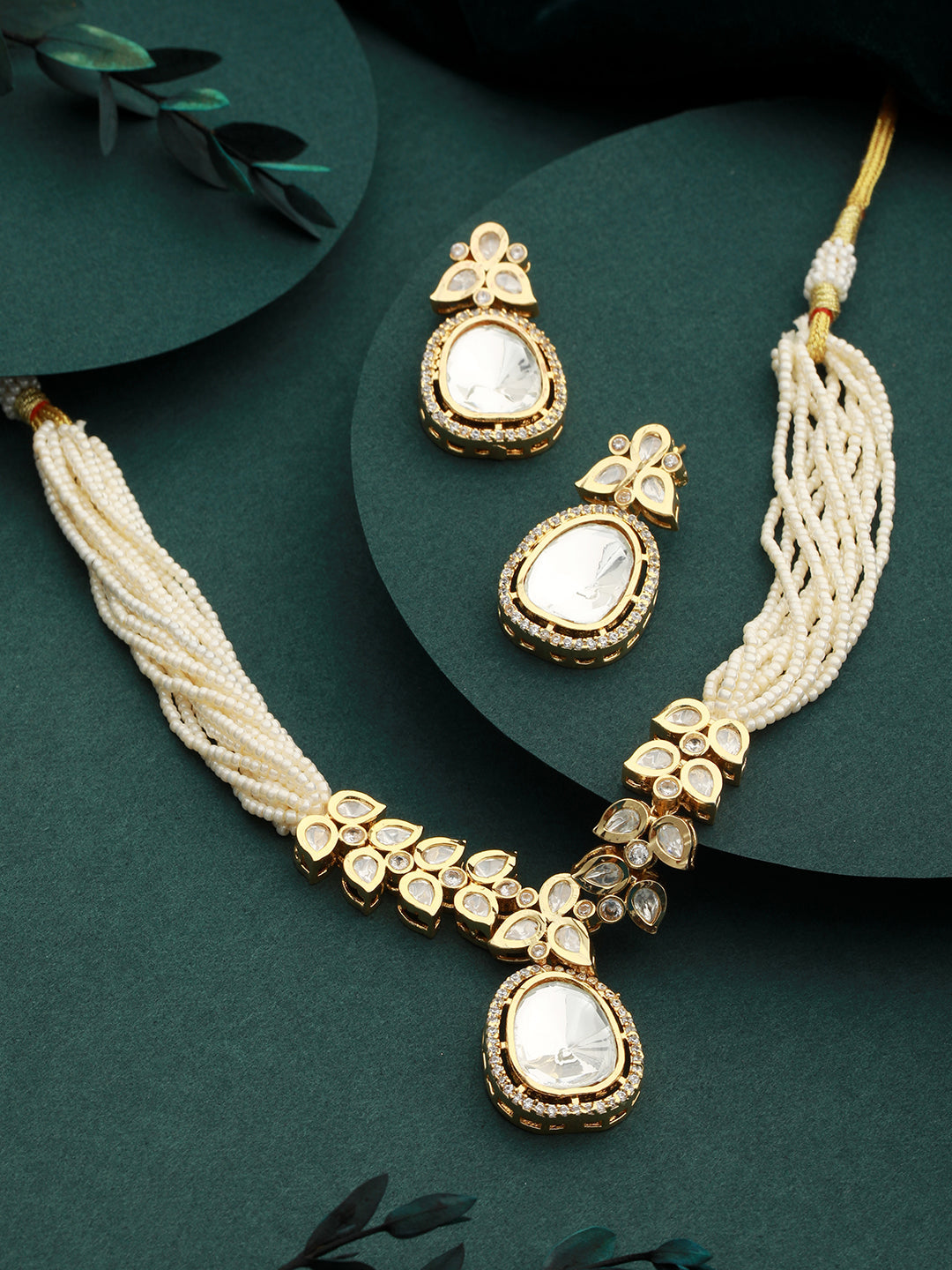 GoldPlated White Uncut Polki & Pearl Beaded Choker Jewellery Set, zaveri pearls, sale price rs, sale price, sale gold plated, sale gold, sale, rubans, ring, regular price, priyassi jewellery,