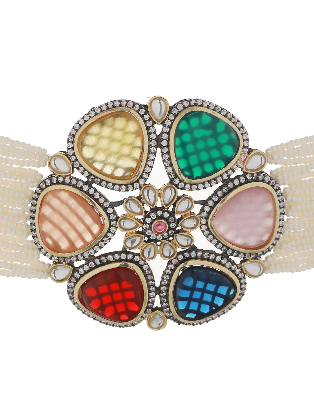 GoldPlated Multi Stone Pearl Beaded Floral Choker Jewellery Set, zaveri pearls, sale price rs, sale price, sale gold plated, sale gold, sale, rubans, ring, regular price, priyassi jewellery, 