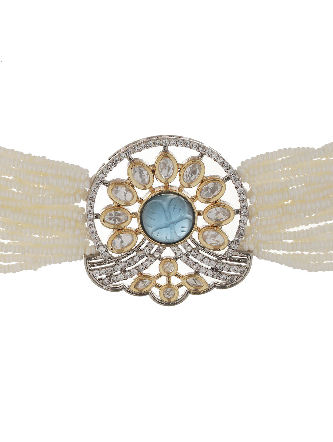 GoldPlated Blue Uncut Polki Pearl Beaded Choker Jewellery Set, zaveri pearls, sale price rs, sale price, sale gold plated, sale gold, sale, rubans, ring, regular price, priyassi jewellery, ku