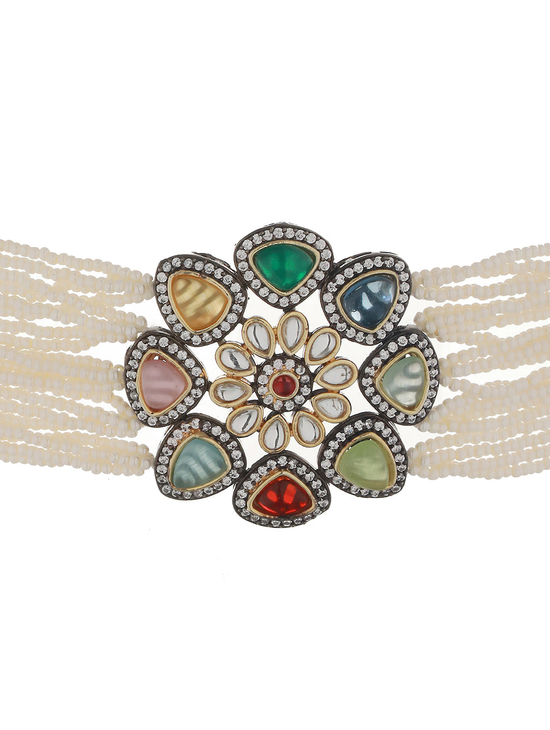 GoldPlated & Multi Stone Pearl Beaded Choker Jewellery Set, zaveri pearls, sale price rs, sale price, sale gold plated, sale gold, sale, rubans, ring, regular price, priyassi jewellery, kusha