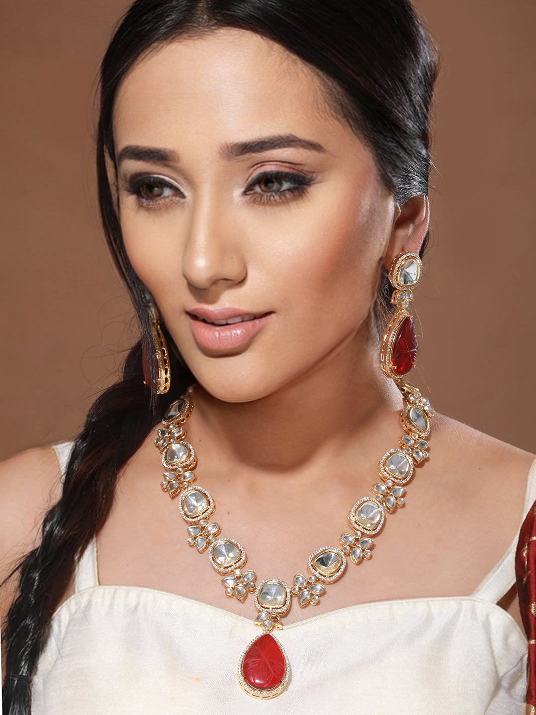 Victorian Ruby Dual Tone Uncut Polki Kundan Jewellery Set, zaveri pearls, sale price rs, sale price, sale gold plated, sale gold, sale, rubans, ring, regular price, priyassi jewellery, kushal