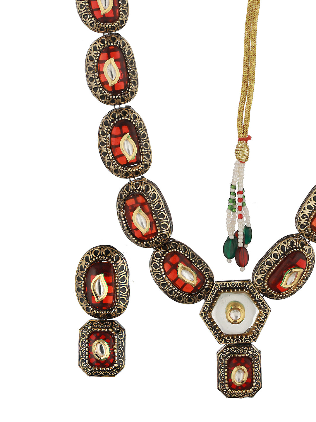 Gold Toned Red KundanStudded & Beaded Jewellery Set, zaveri pearls, sale price rs, sale price, sale gold plated, sale gold, sale, rubans, ring, regular price, priyassi jewellery, kushal's - S
