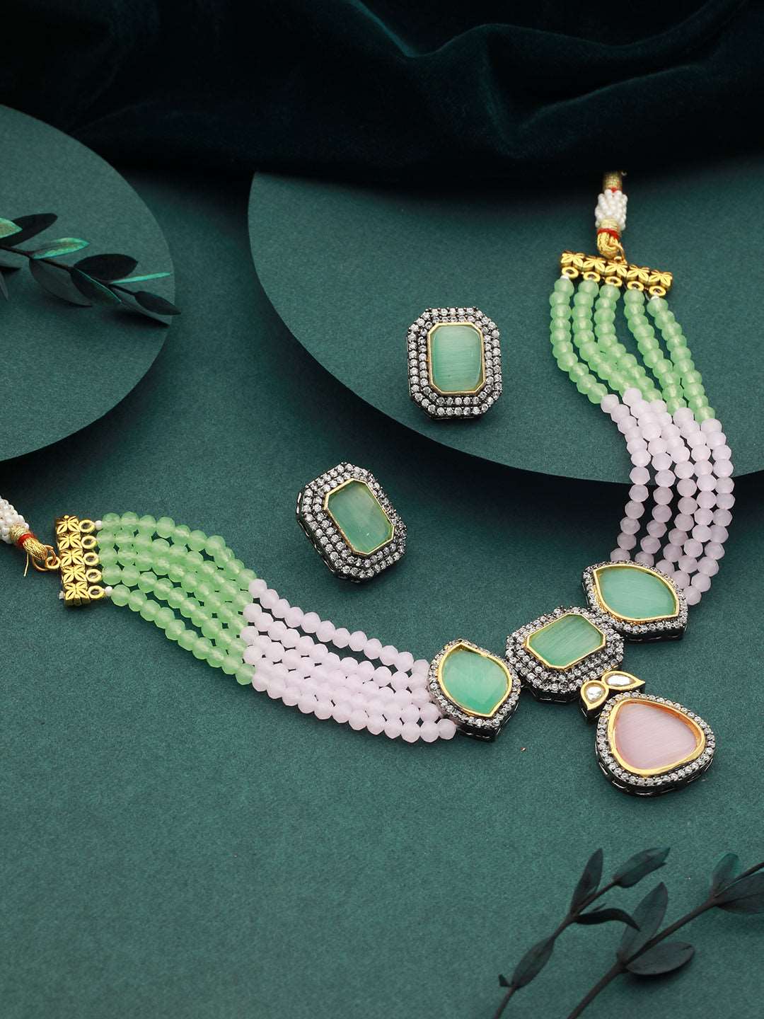 Exquisite Multi Moissanite Pearl Beaded Choker Set, zaveri pearls, sale price rs, sale price, sale gold plated, sale gold, sale, rubans, ring, regular price, priyassi jewellery, kushal's - Sa