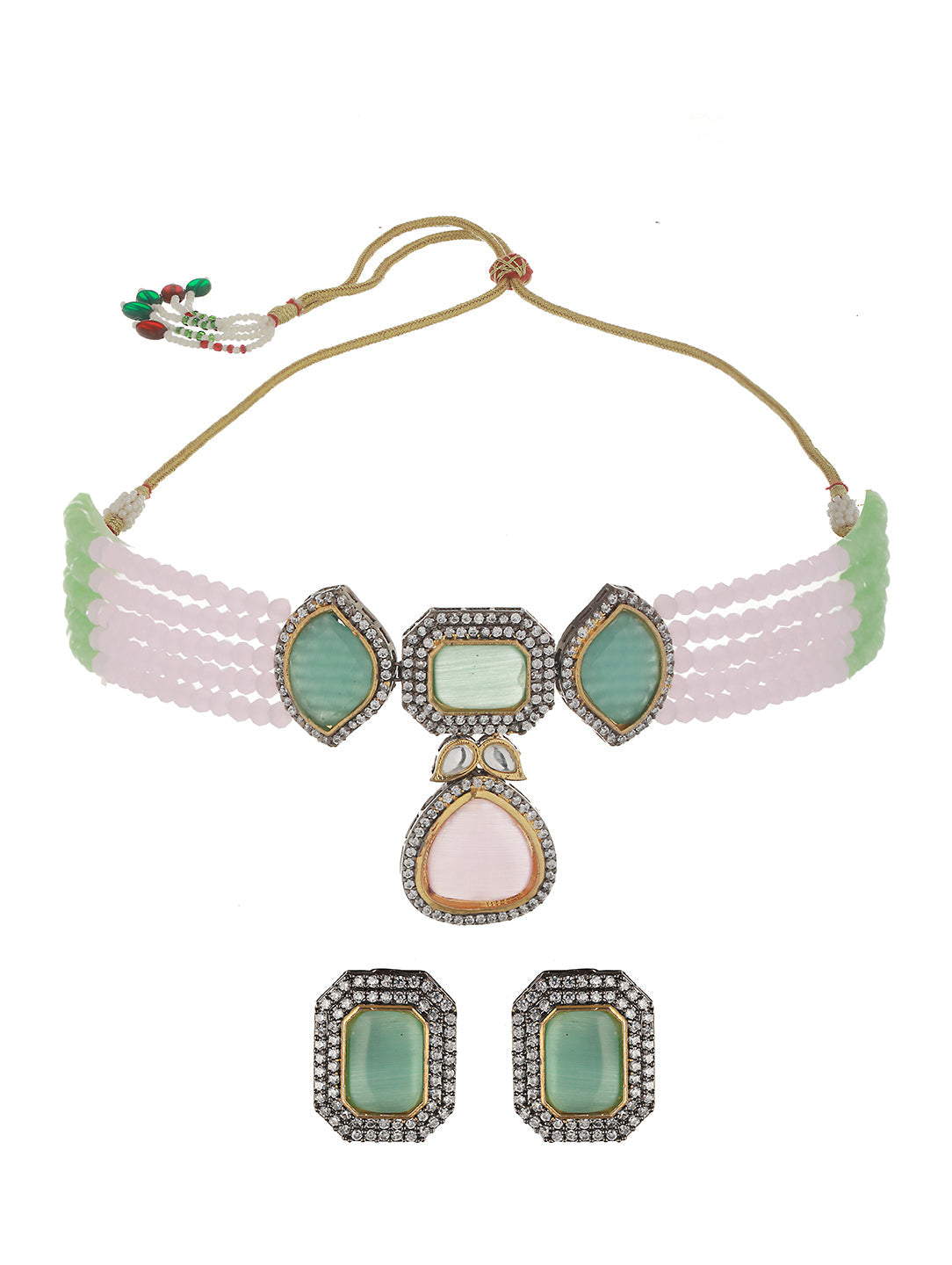 Exquisite Multi Moissanite Pearl Beaded Choker Set, zaveri pearls, sale price rs, sale price, sale gold plated, sale gold, sale, rubans, ring, regular price, priyassi jewellery, kushal's - Sa