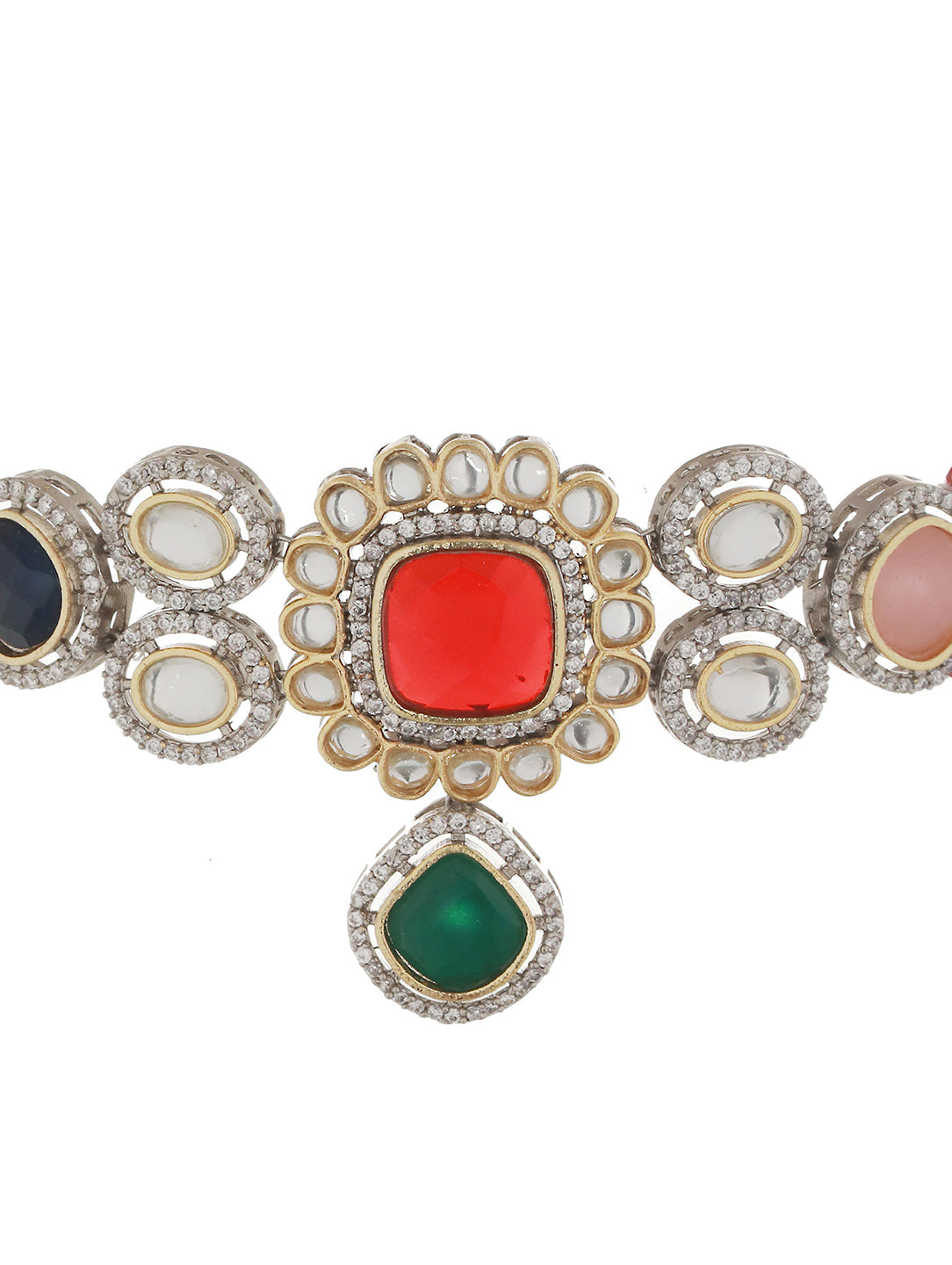 Multi Colored Victorian Dual Tone Stone Studded Jewellery Set, zaveri pearls, sale price rs, sale price, sale gold plated, sale gold, sale, rubans, ring, regular price, priyassi jewellery, ku