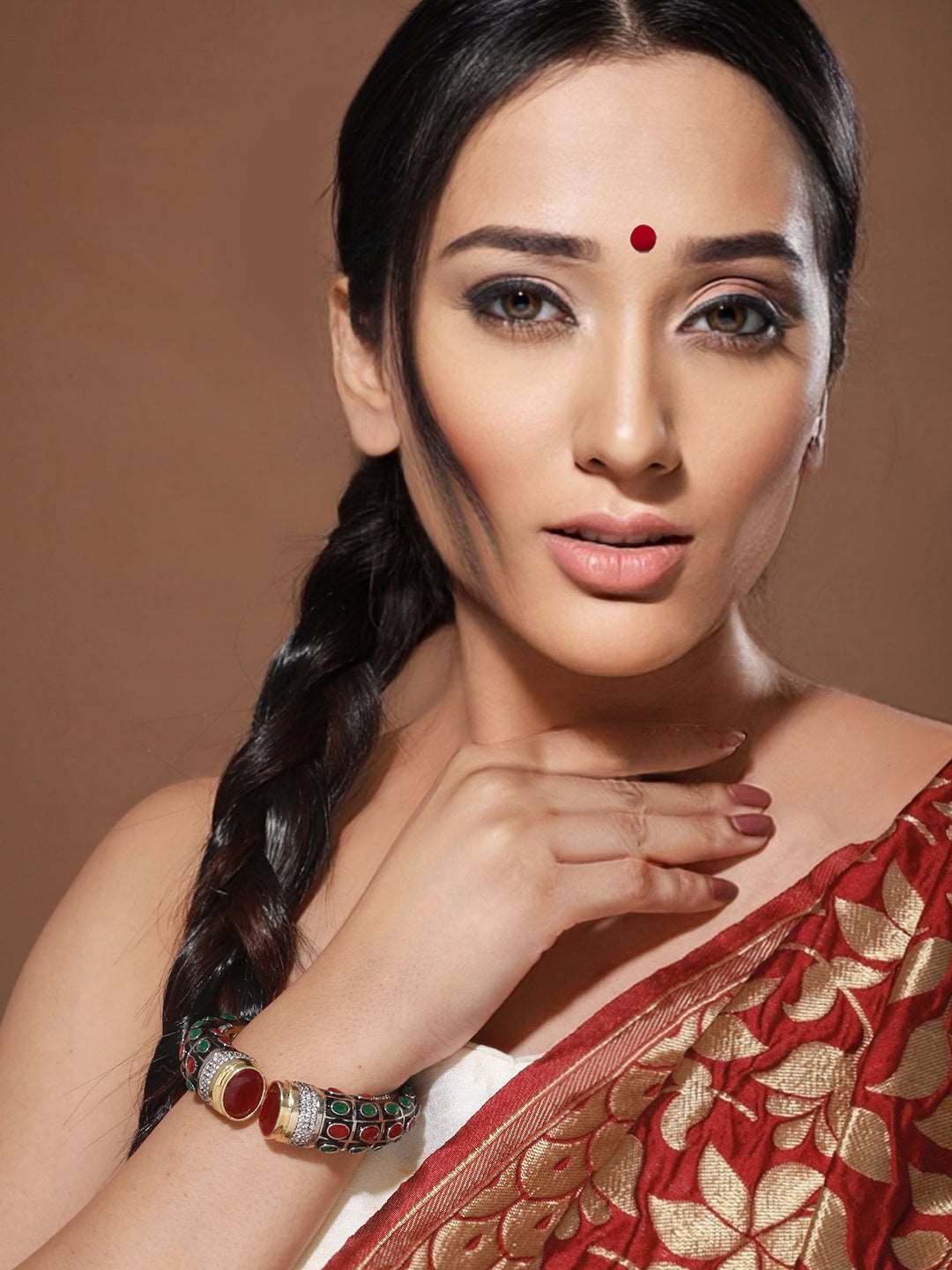 Enamelled Multi AD Studded Statement Cuff, zaveri pearls, sale price rs, sale price, sale gold plated, sale gold, sale, rubans, ring, regular price, priyassi jewellery, kushal's - Saraf RS Je