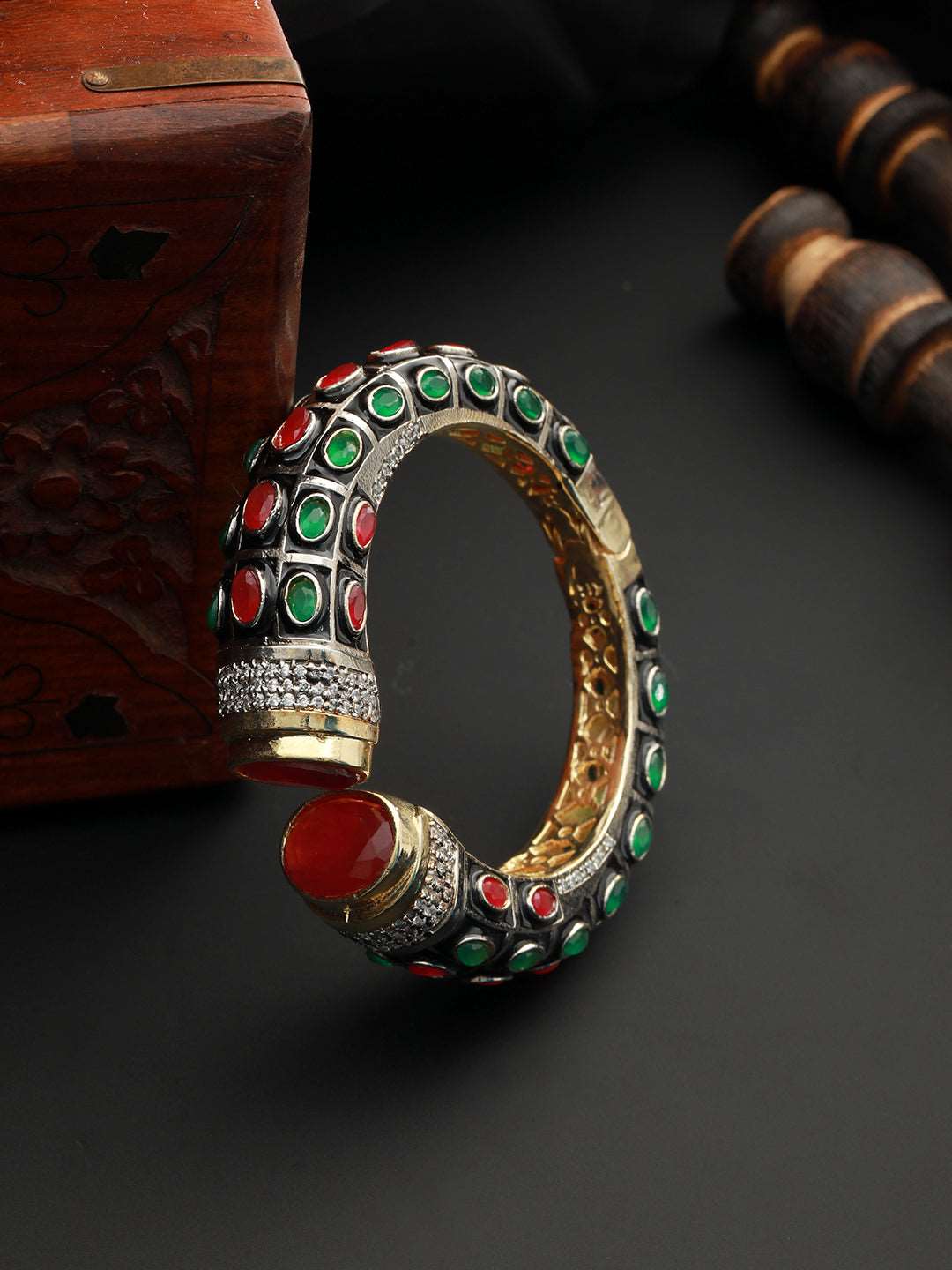 Enamelled Multi AD Studded Statement Cuff, zaveri pearls, sale price rs, sale price, sale gold plated, sale gold, sale, rubans, ring, regular price, priyassi jewellery, kushal's - Saraf RS Je