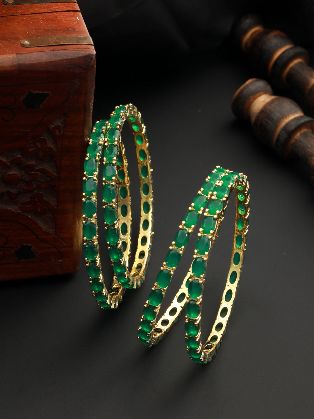 Gold Plated Set of 4 Green Emerald Stone Studded Bangles, zaveri pearls, sale price rs, sale price, sale gold plated, sale gold, sale, rubans, ring, regular price, priyassi jewellery, kushal'