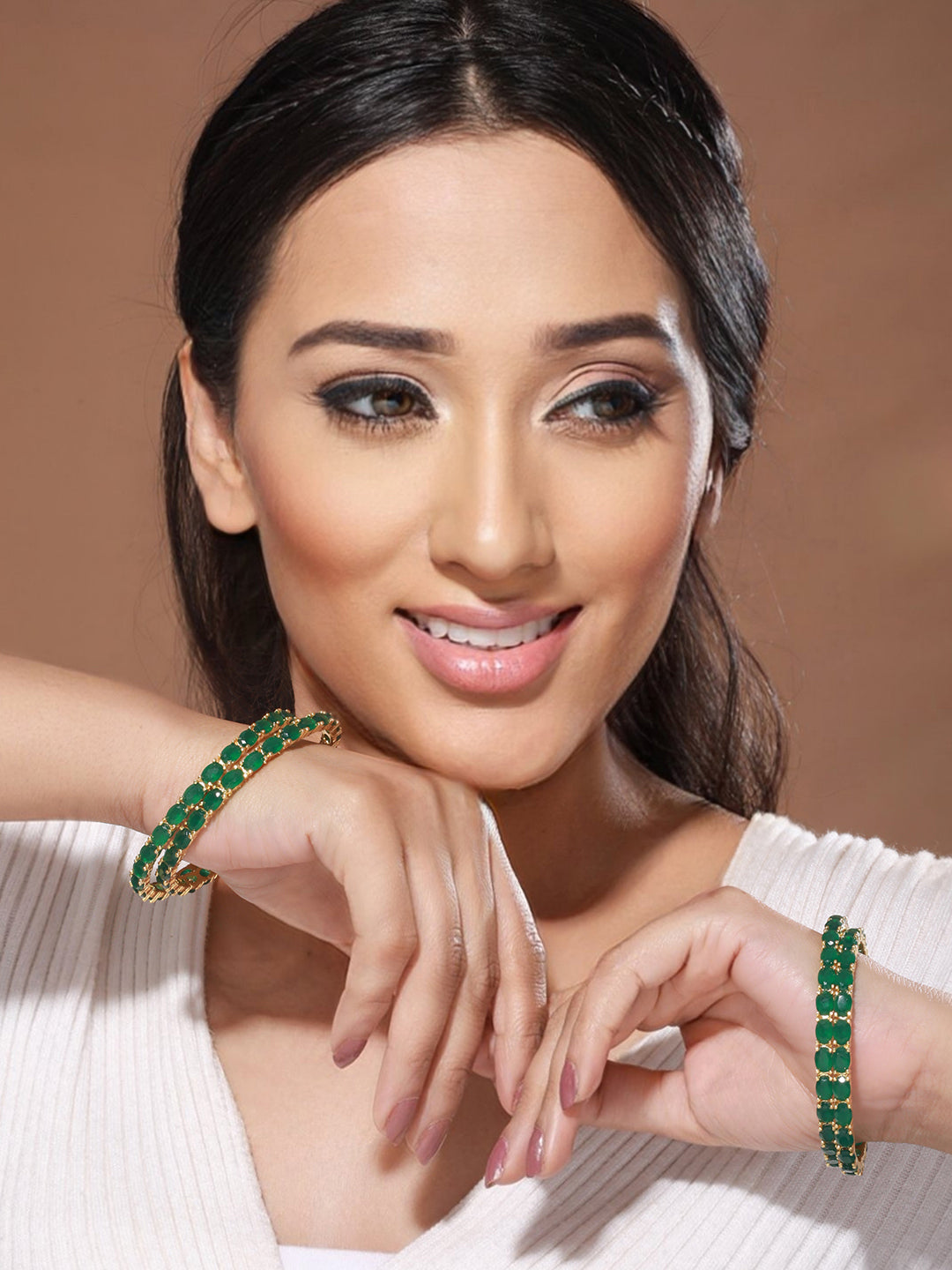 Gold Plated Set of 4 Green Emerald Stone Studded Bangles, zaveri pearls, sale price rs, sale price, sale gold plated, sale gold, sale, rubans, ring, regular price, priyassi jewellery, kushal'