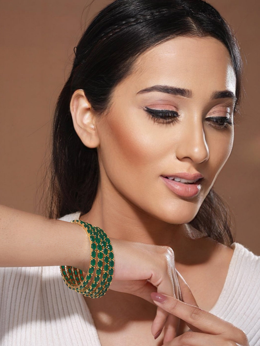 Gold Plated Set of 4 Green Emerald Stone Studded Bangles, zaveri pearls, sale price rs, sale price, sale gold plated, sale gold, sale, rubans, ring, regular price, priyassi jewellery, kushal'