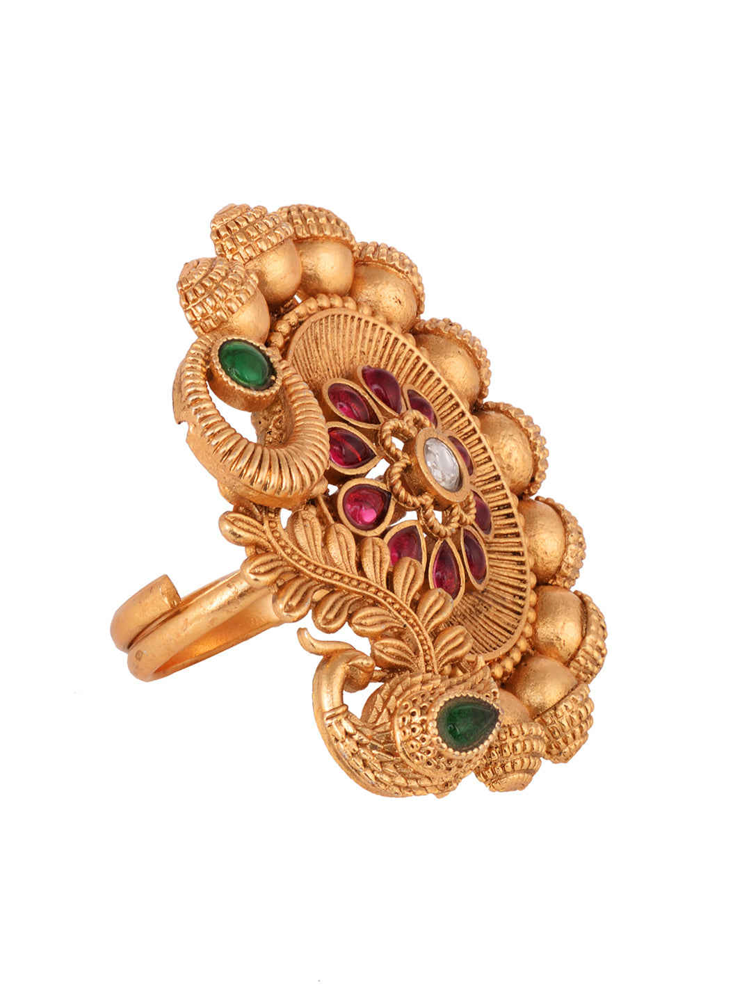 Women Red & GoldPlated AD Peacock Statement Adjustable Finger Ring, zaveri pearls, sale price rs, sale price, sale gold plated, sale gold, sale, rubans, ring, regular price, priyassi jeweller