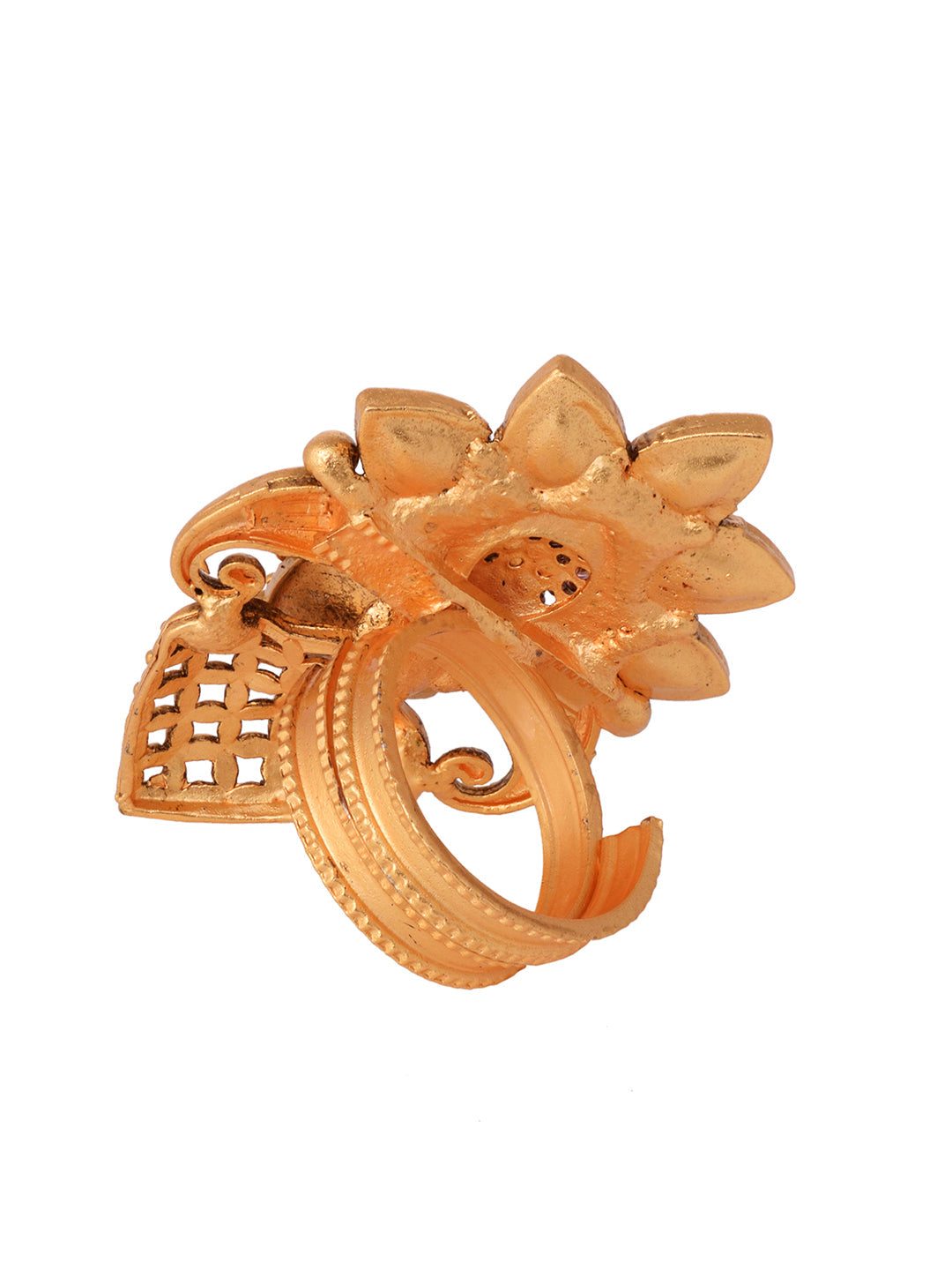 GoldPlated Red AD Studded Floral Adjustable Finger Ring, zaveri pearls, sale price rs, sale price, sale gold plated, sale gold, sale, rubans, ring, regular price, priyassi jewellery, kushal's