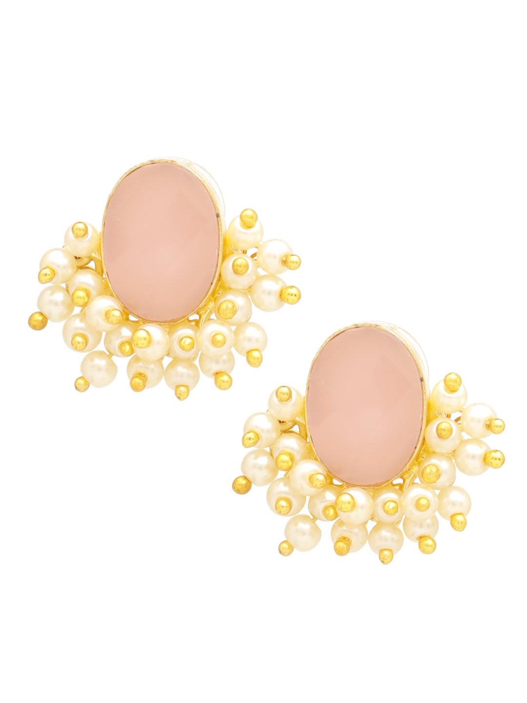 Gold Plated Pink stone & Pearl Beaded Statement Earrings, zaveri pearls, sale price rs, sale price, sale gold plated, sale gold, sale, rubans, ring, regular price, priyassi jewellery, kushal'
