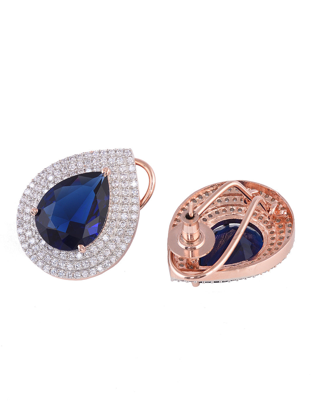 Women Blue & White Rose GoldPlated Teardrop Shaped Studs Earrings, zaveri pearls, sale price rs, sale price, sale gold plated, sale gold, sale, rubans, ring, regular price, priyassi jewellery