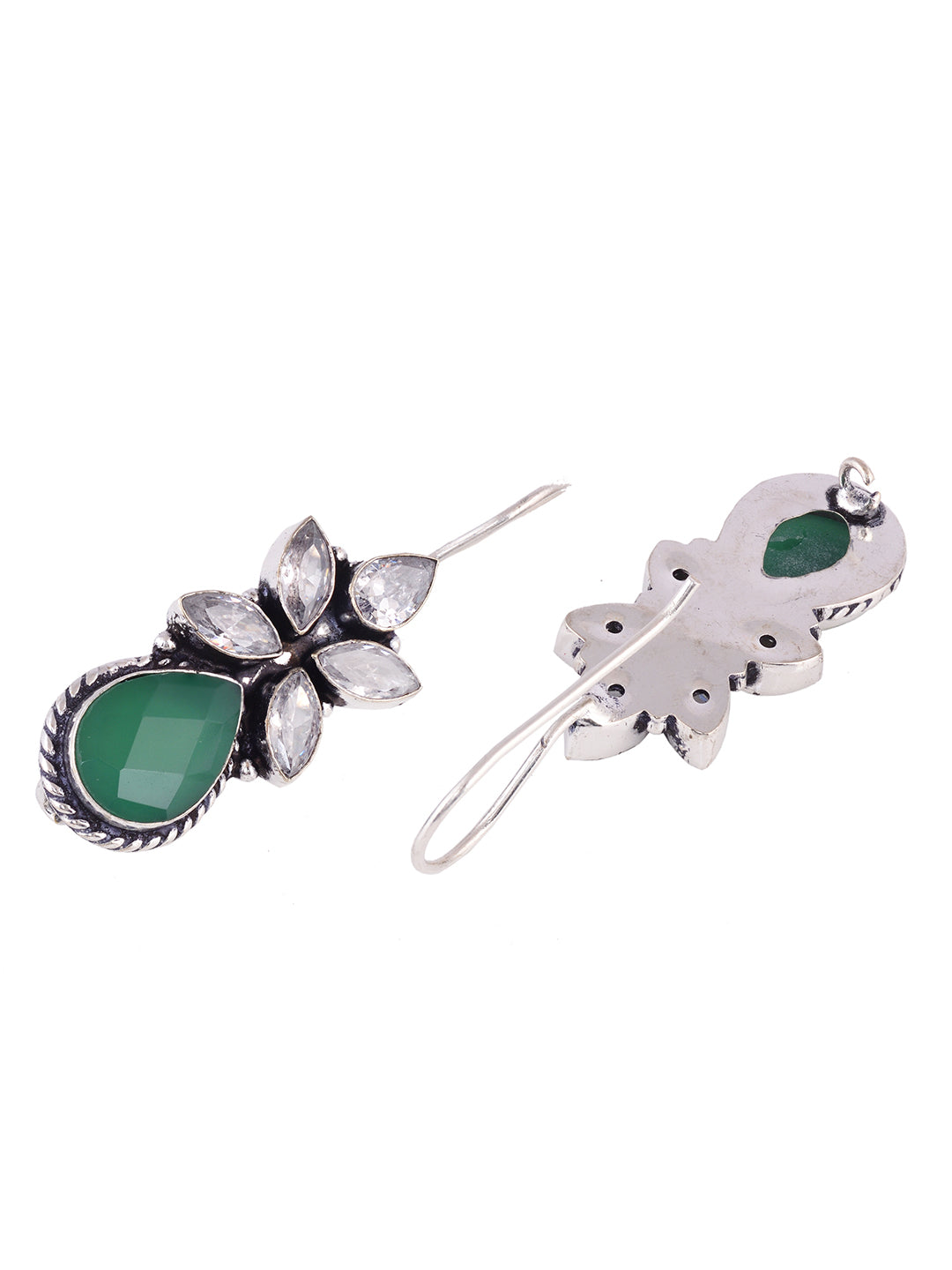 SilverPlated & Green Teardrop Shaped Drop Earrings, zaveri pearls, sale price rs, sale price, sale gold plated, sale gold, sale, rubans, ring, regular price, priyassi jewellery, kushal's - Sa