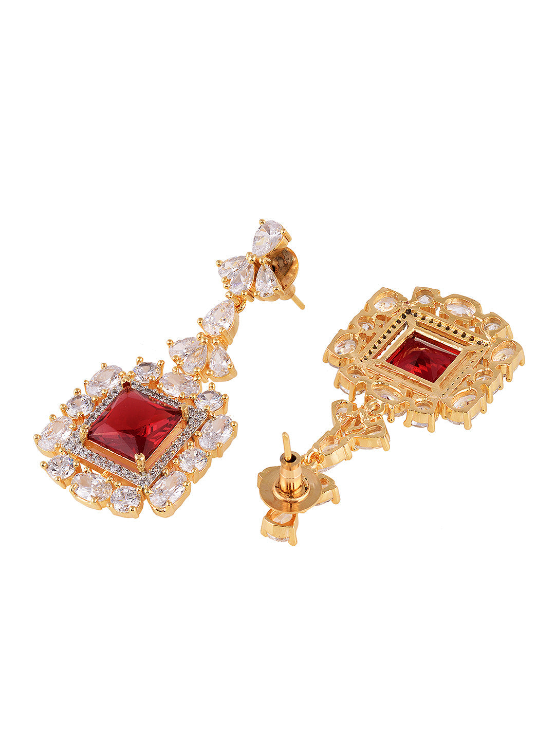 Red & White GoldPlated AD Studded Contemporary Drop Earrings, zaveri pearls, sale price rs, sale price, sale gold plated, sale gold, sale, rubans, ring, regular price, priyassi jewellery, kus