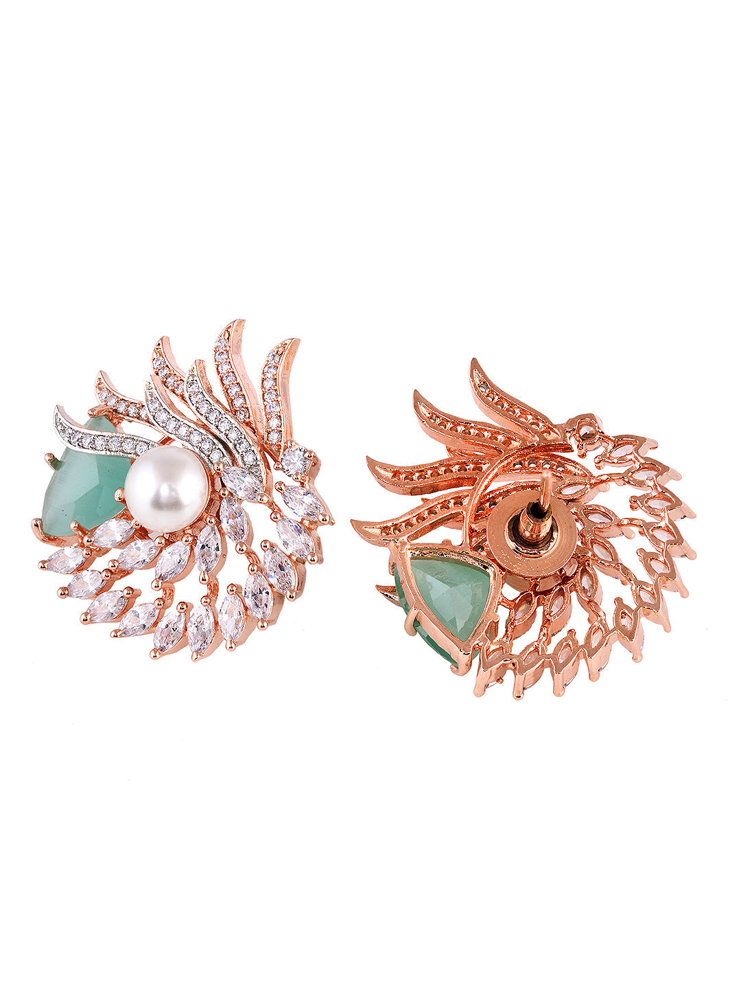 Sea Green Floral Rose GoldPlated Studs Earrings, zaveri pearls, sale price rs, sale price, sale gold plated, sale gold, sale, rubans, ring, regular price, priyassi jewellery, kushal's - Saraf