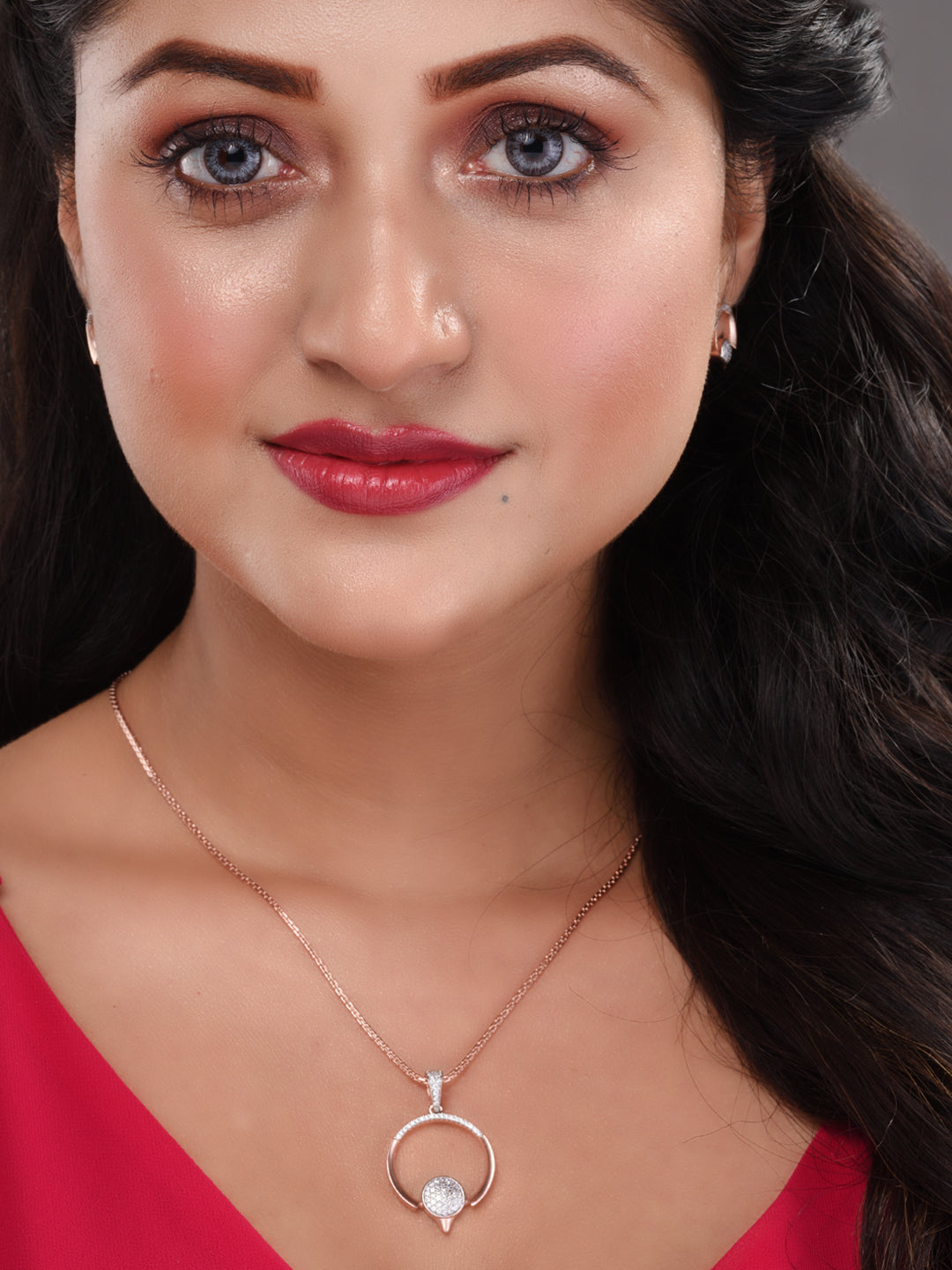 Rose gold Plated Circular Pendant Necklace Set, zaveri pearls, sale price rs, sale price, sale gold plated, sale gold, sale, rubans, ring, regular price, priyassi jewellery, kushal's - Saraf 