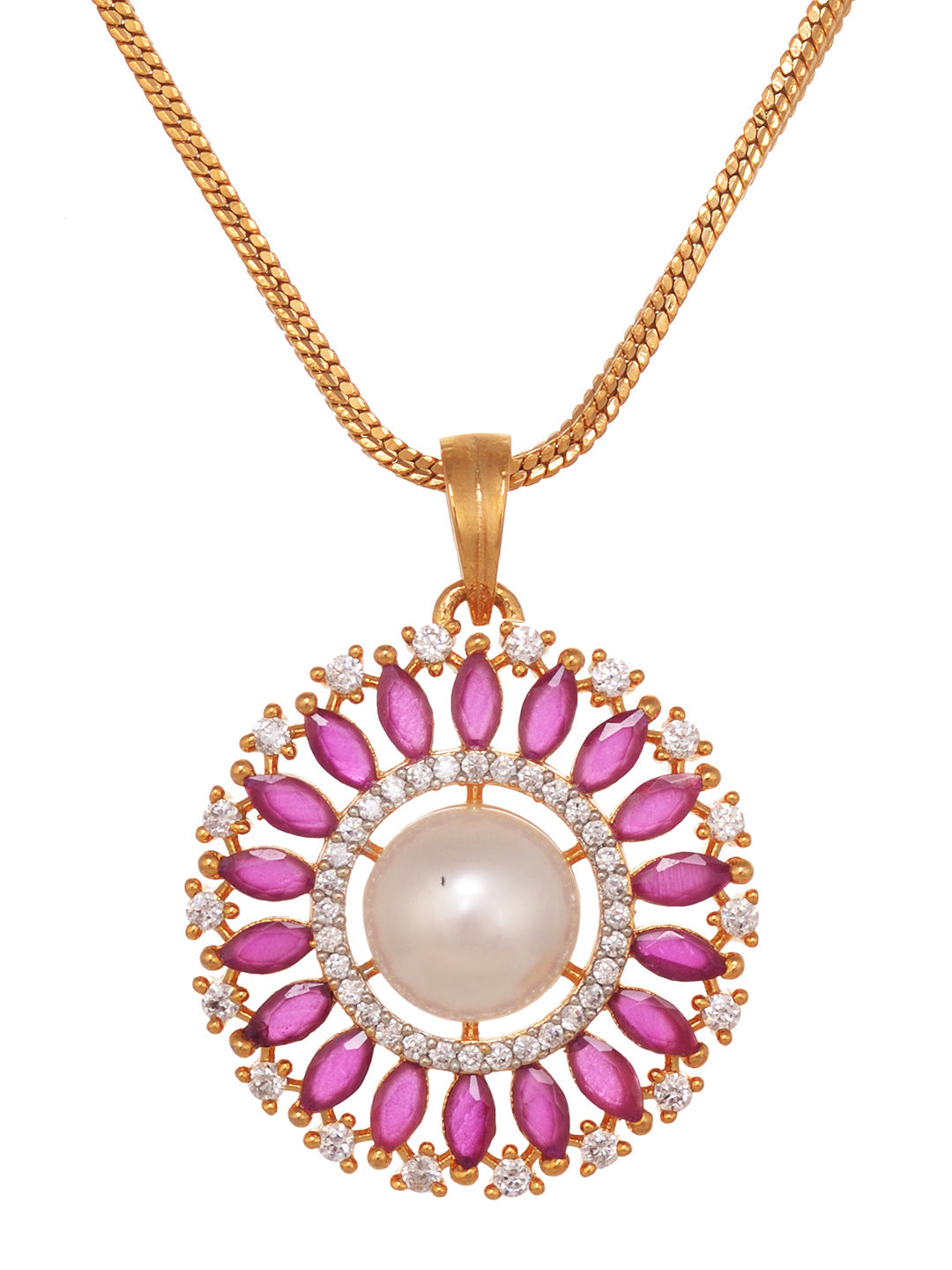 Women Pink & White Gold Plated AD & Pearl Studded Jewellery Set, zaveri pearls, sale price rs, sale price, sale gold plated, sale gold, sale, rubans, ring, regular price, priyassi jewellery, 