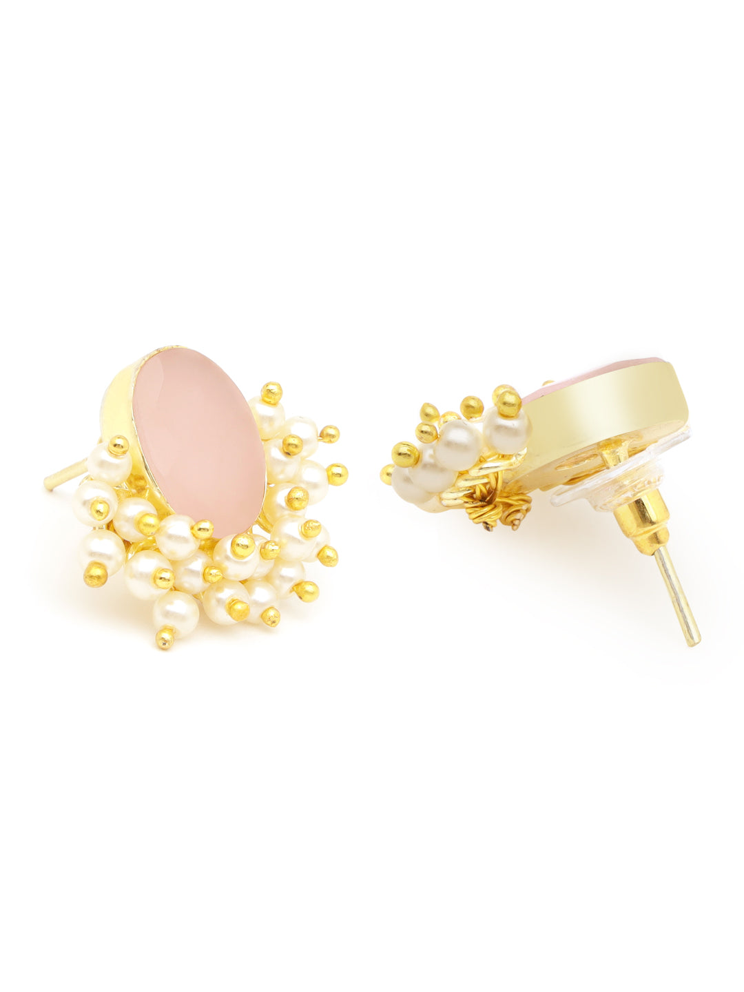 Gold Plated Pink stone & Pearl Beaded Statement Earrings, zaveri pearls, sale price rs, sale price, sale gold plated, sale gold, sale, rubans, ring, regular price, priyassi jewellery, kushal'