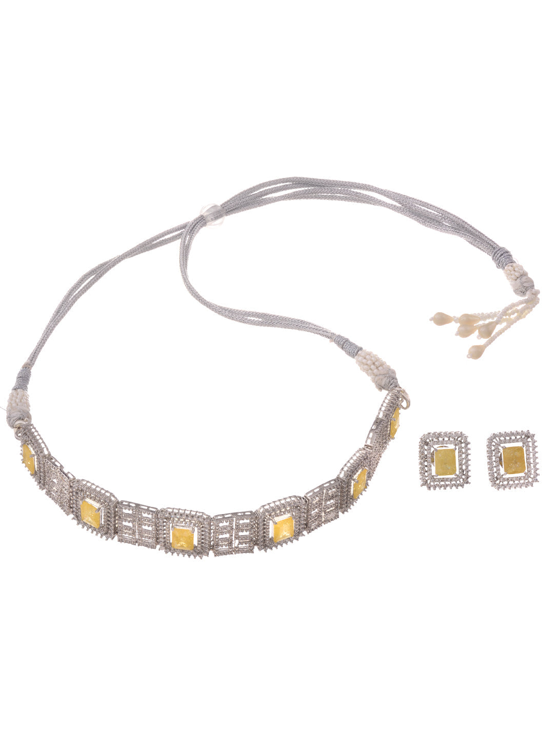 Rose Gold Plated Yellow AD studded Sleek Choker Jewellery Set, zaveri pearls, sale price rs, sale price, sale gold plated, sale gold, sale, rubans, ring, regular price, priyassi jewellery, ku