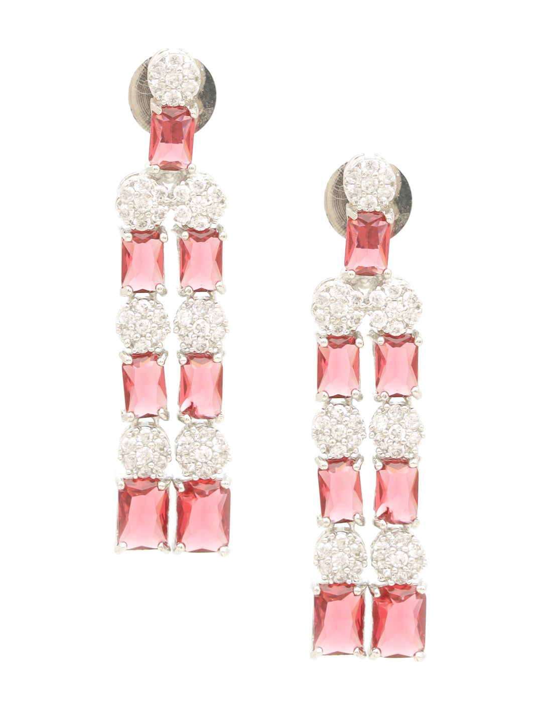 White Rhodium Plated Red AD studded Double layered Designer Jewellery Set