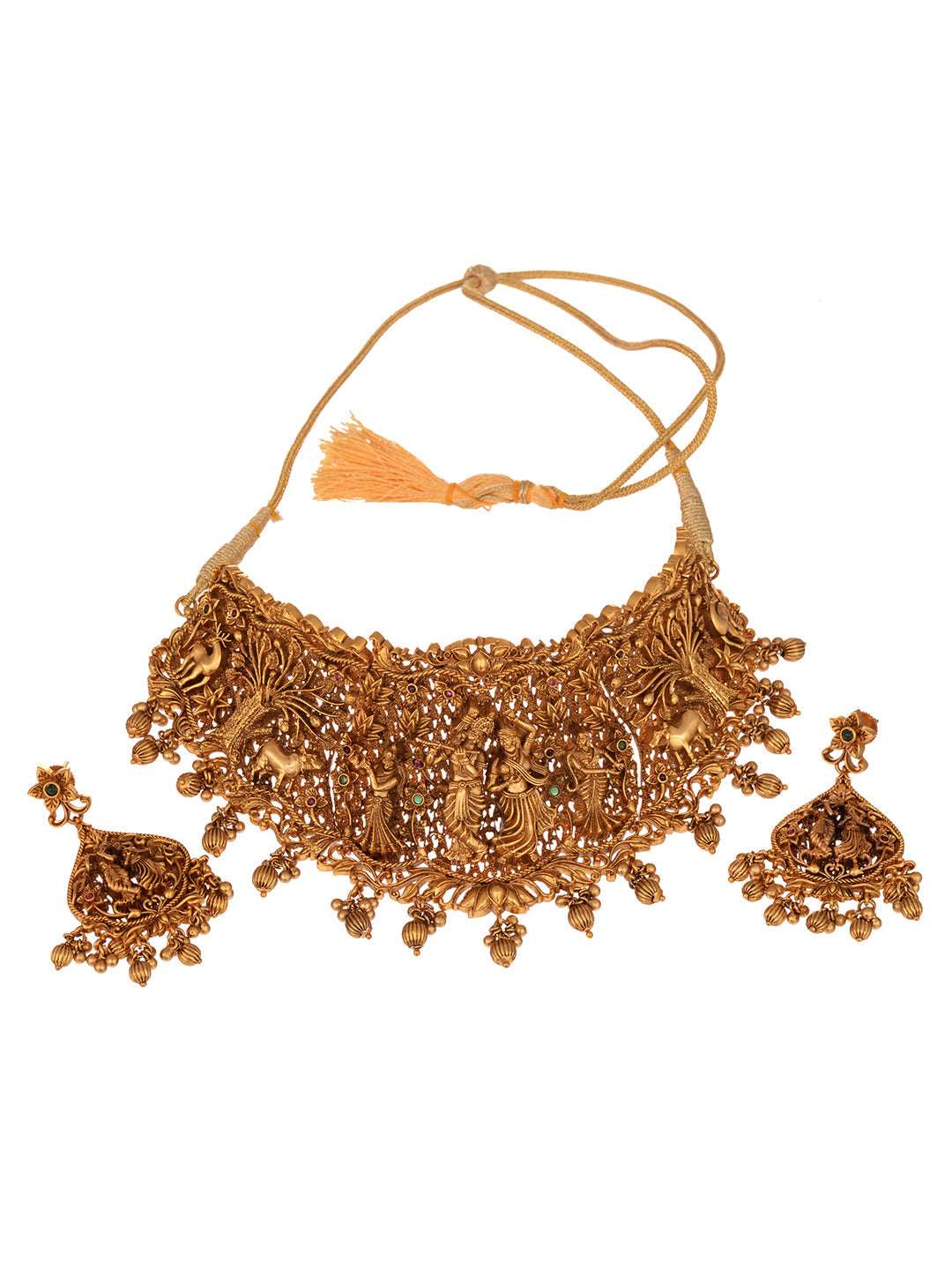 Gold Plated AD Stone Temple Radhe Krishna Necklace Jewellery Set, zaveri pearls, sale price rs, sale price, sale gold plated, sale gold, sale, rubans, ring, regular price, priyassi jewellery,