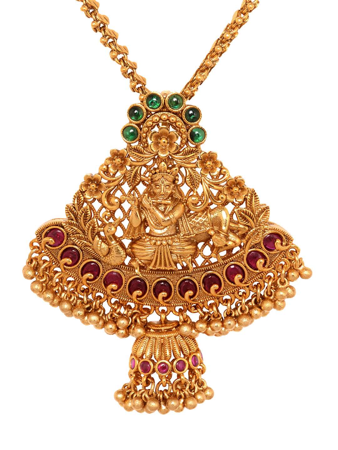 Gold Plated Green AD Embellished Pendant Temple Jewellery Set, zaveri pearls, sale price rs, sale price, sale gold plated, sale gold, sale, rubans, ring, regular price, priyassi jewellery, ku