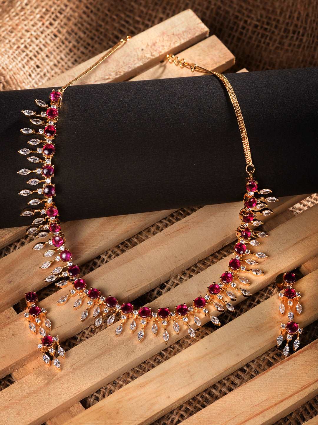 Gold Plated & Pink AD Studded Necklace & Earrings, zaveri pearls, sale price rs, sale price, sale gold plated, sale gold, sale, rubans, ring, regular price, priyassi jewellery, kushal's - Sar