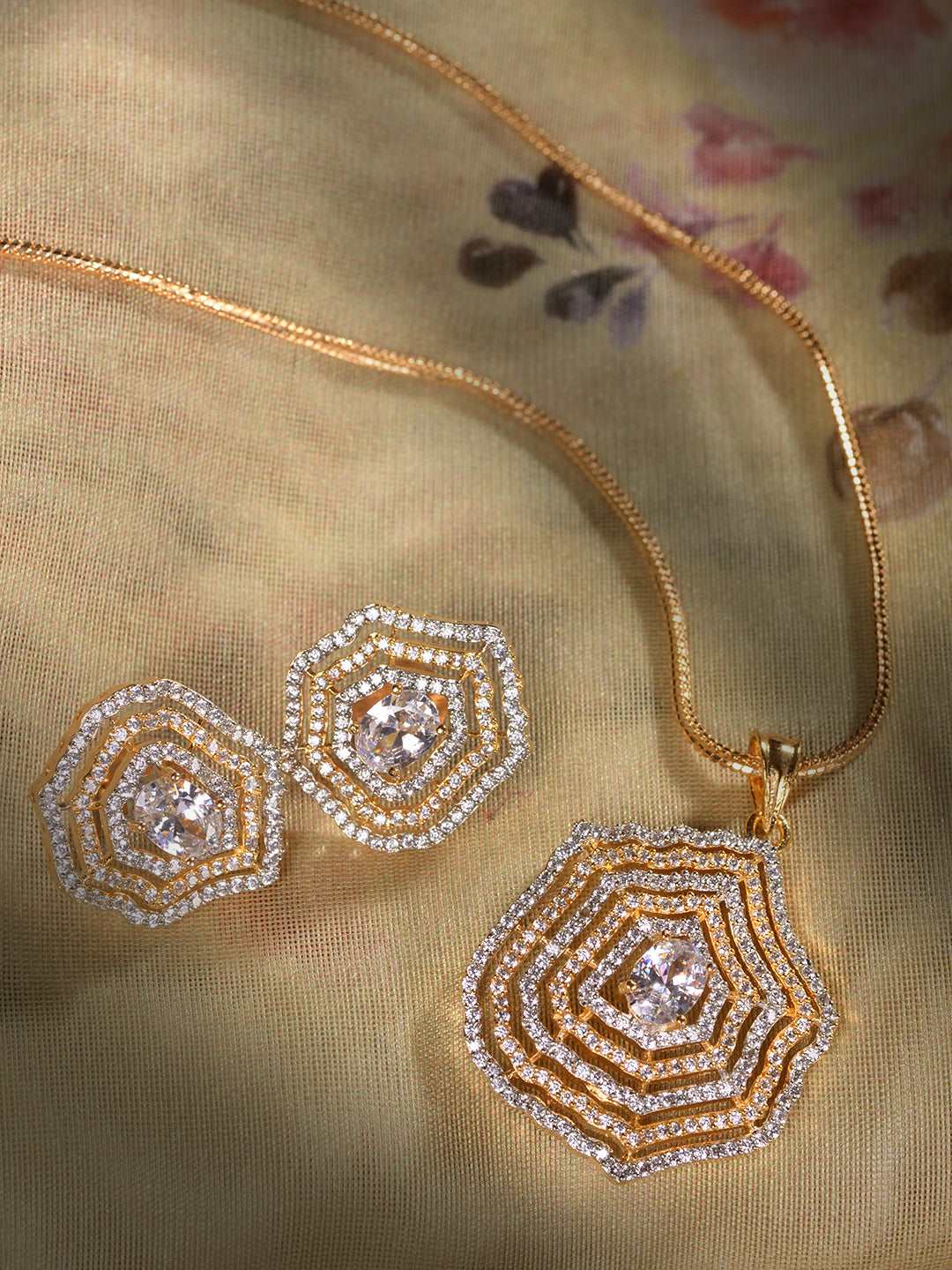 Gold Plated AD Studded Statement Pendant jewellery set, zaveri pearls, sale price rs, sale price, sale gold plated, sale gold, sale, rubans, ring, regular price, priyassi jewellery, kushal's 