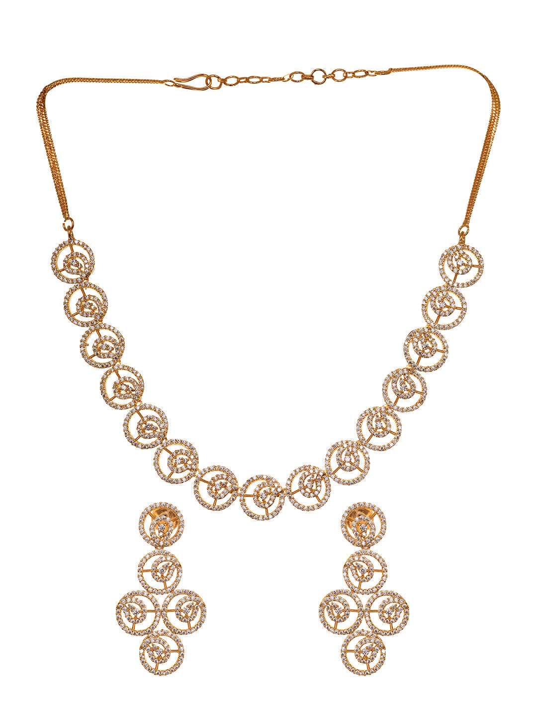 Gold plated AD Studded Statement Necklace jewellery Set, zaveri pearls, sale price rs, sale price, sale gold plated, sale gold, sale, rubans, ring, regular price, priyassi jewellery, kushal's