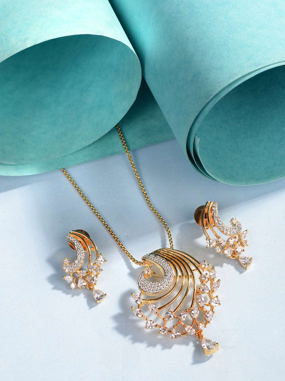 Gold Plated AD Studded Designer Locket Jewellery Set, zaveri pearls, sale price rs, sale price, sale gold plated, sale gold, sale, rubans, ring, regular price, priyassi jewellery, kushal's - 