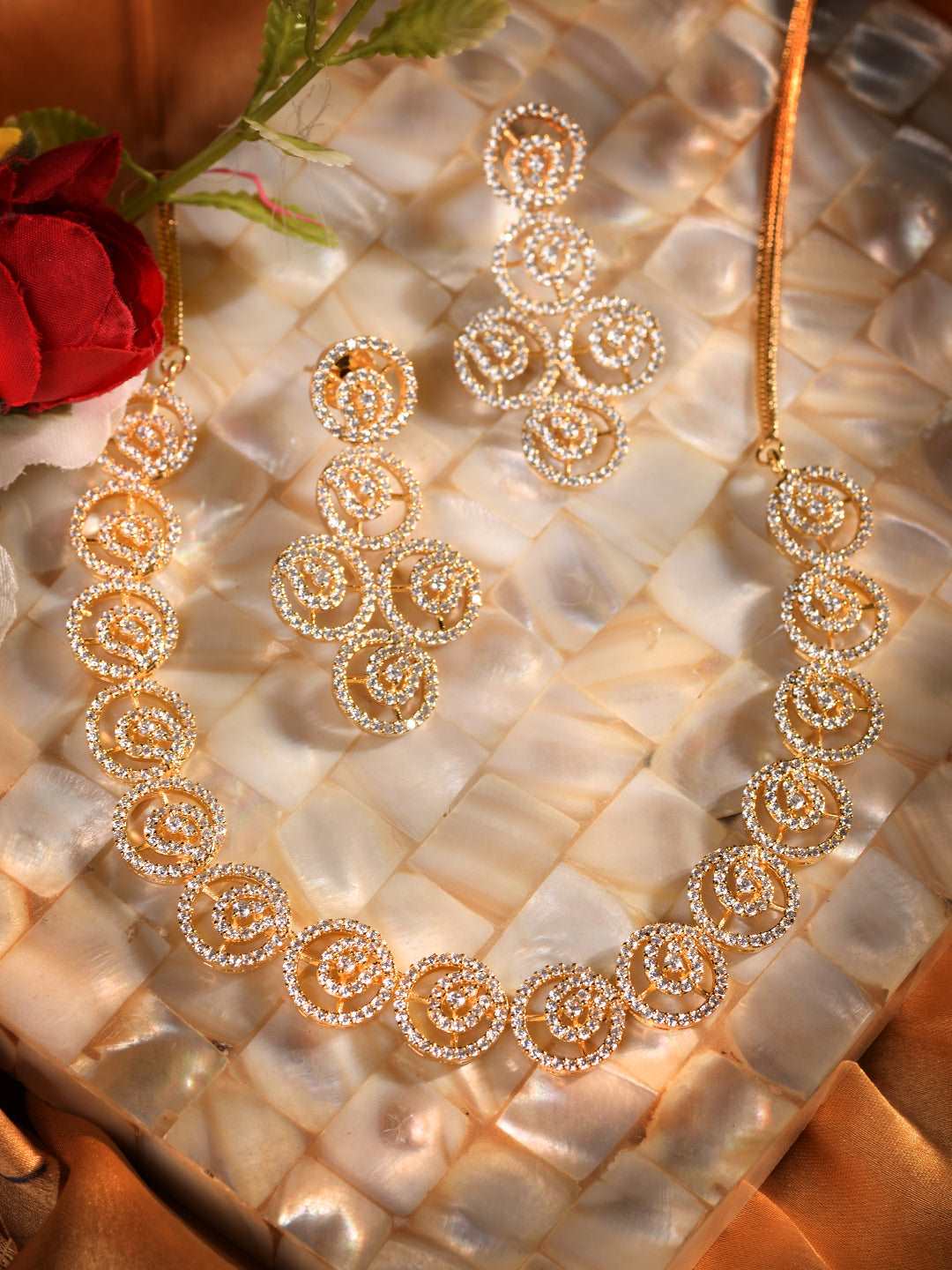 Gold plated AD Studded Statement Necklace jewellery Set, zaveri pearls, sale price rs, sale price, sale gold plated, sale gold, sale, rubans, ring, regular price, priyassi jewellery, kushal's