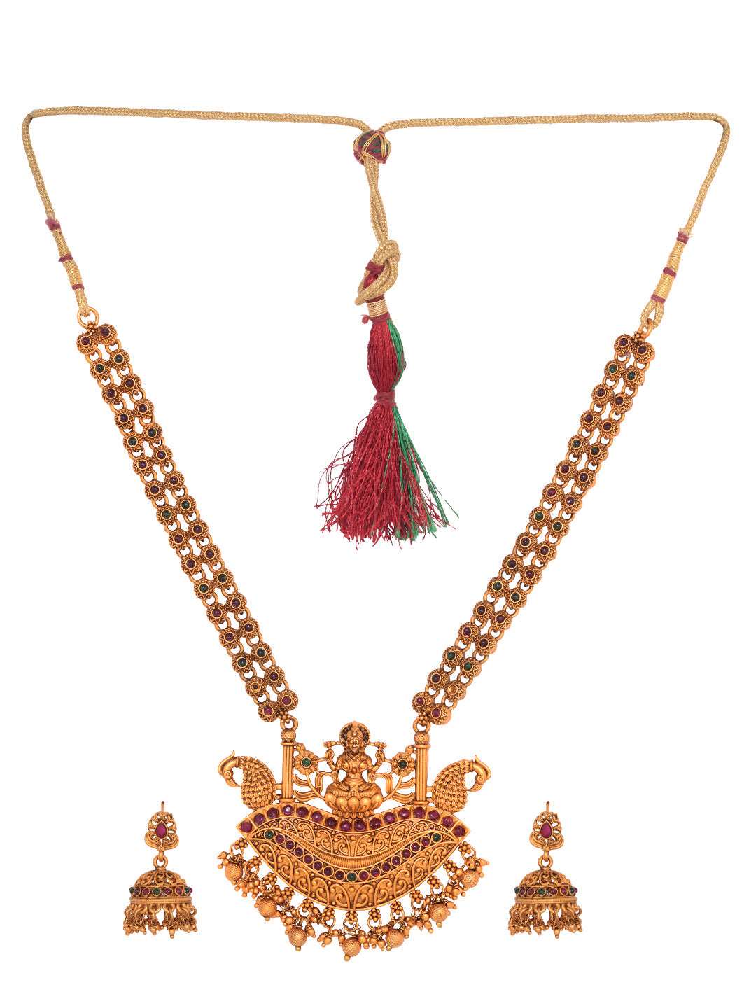 Gold Plated Red Kempo Goddess Lakshmi Deseigner Temple Jewellery Set, zaveri pearls, sale price rs, sale price, sale gold plated, sale gold, sale, rubans, ring, regular price, priyassi jewell