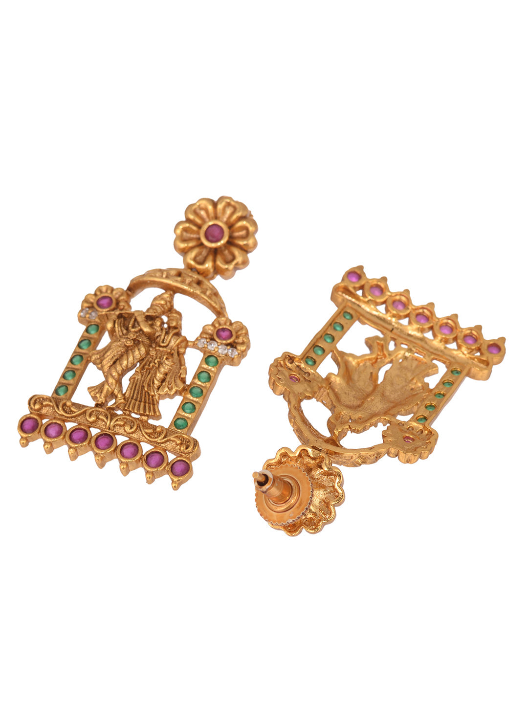 GoldPlated Green AD Studded Radha Krishna Temple Jewellery Set, zaveri pearls, sale price rs, sale price, sale gold plated, sale gold, sale, rubans, ring, regular price, priyassi jewellery, k