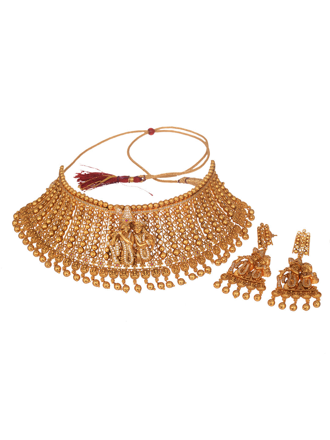 GoldPlated White AD Embellished Temple Radhe Krishna Choker Jewellery Set, zaveri pearls, sale price rs, sale price, sale gold plated, sale gold, sale, rubans, ring, regular price, priyassi j