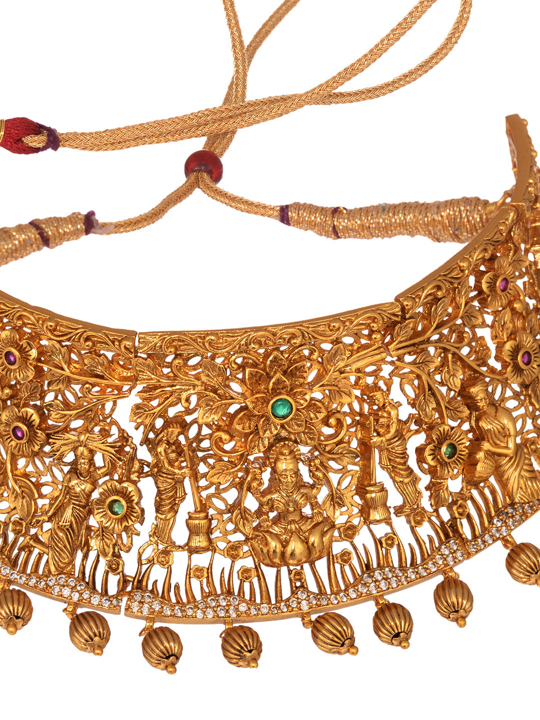 GoldPlated Green AD Embellished Shri Lakshmi Temple Choker Jewellery Set, zaveri pearls, sale price rs, sale price, sale gold plated, sale gold, sale, rubans, ring, regular price, priyassi je