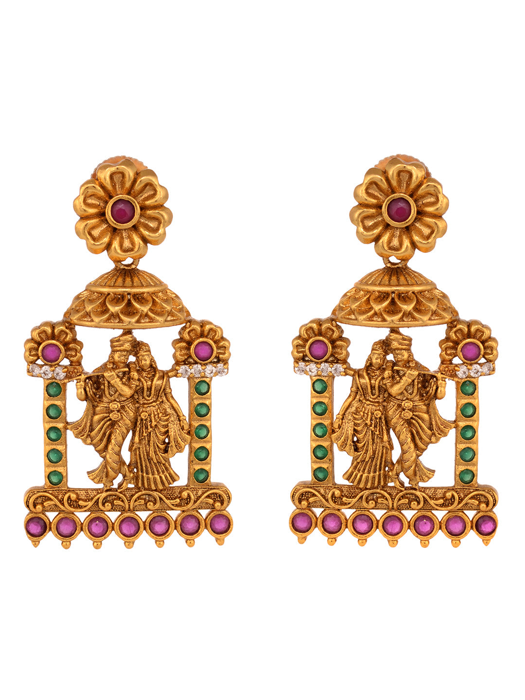 GoldPlated Green AD Studded Radha Krishna Temple Jewellery Set, zaveri pearls, sale price rs, sale price, sale gold plated, sale gold, sale, rubans, ring, regular price, priyassi jewellery, k