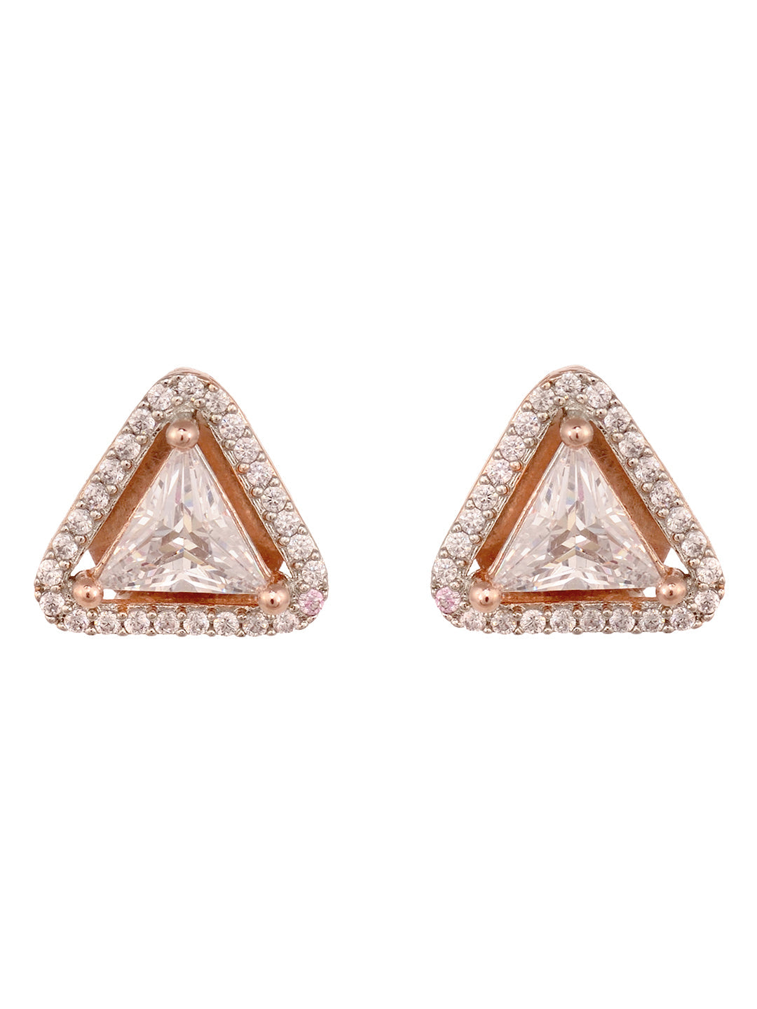 Rose Gold Plated White AD Studded Triangular Studs Earrings, zaveri pearls, sale price rs, sale price, sale gold plated, sale gold, sale, rubans, ring, regular price, priyassi jewellery, kush