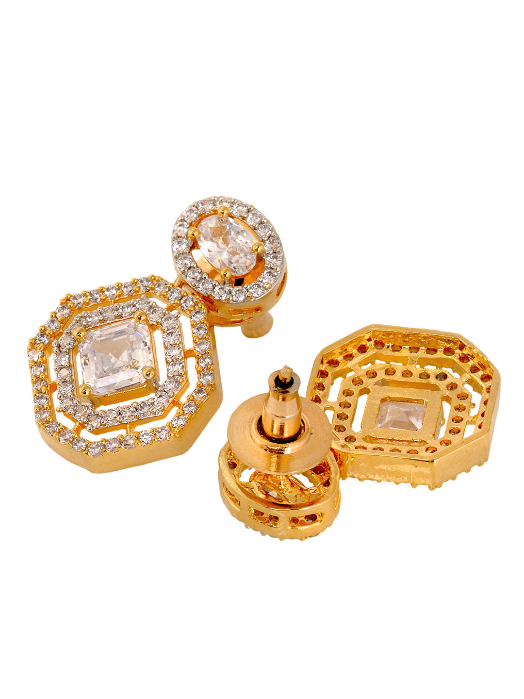GoldPlated & White AD Studded Contemporary Drop Earrings, zaveri pearls, sale price rs, sale price, sale gold plated, sale gold, sale, rubans, ring, regular price, priyassi jewellery, kushal'