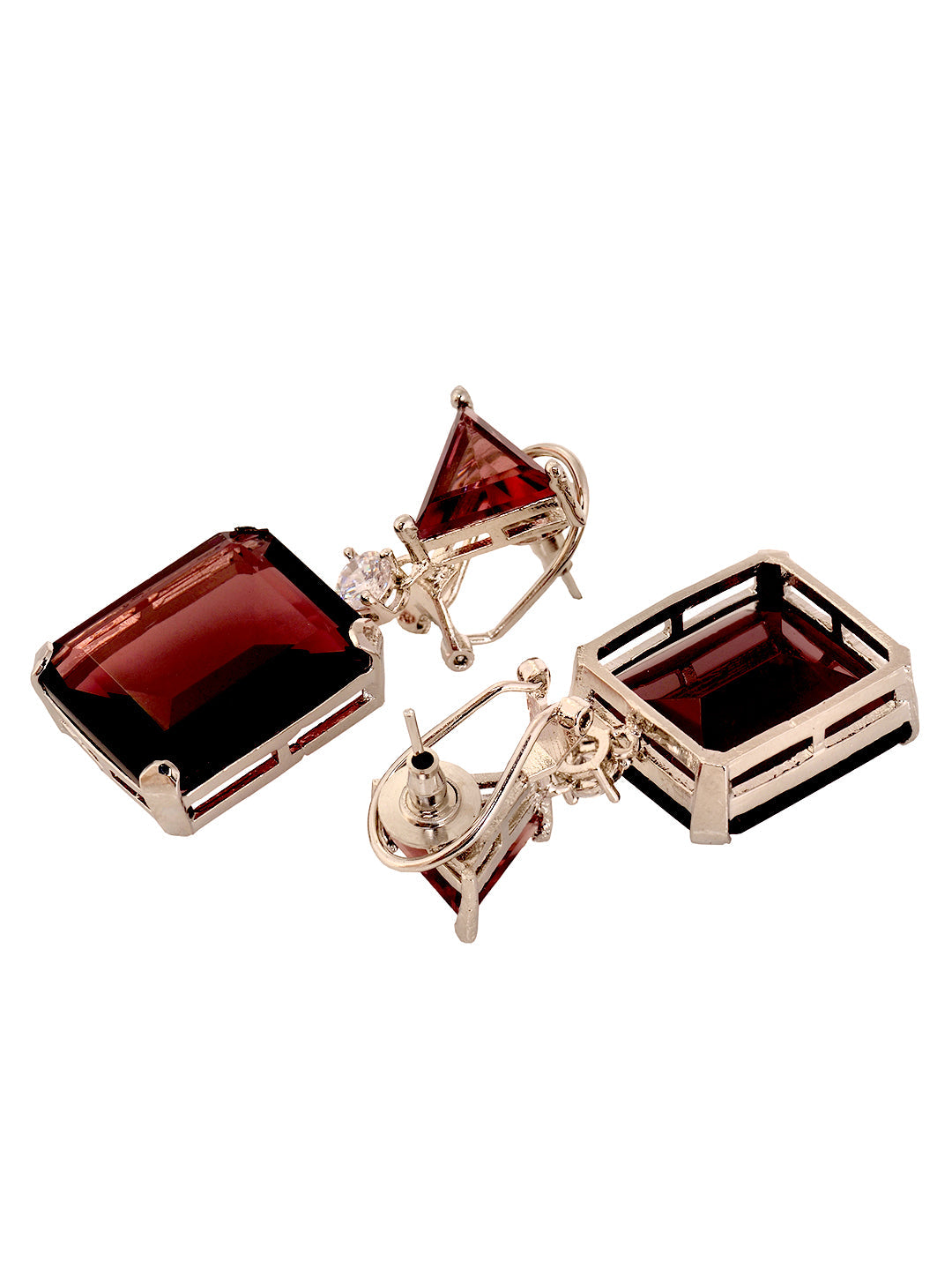 SilverPlated Maroon Faux Glass Studded Geometric Drop Earrings, zaveri pearls, sale price rs, sale price, sale gold plated, sale gold, sale, rubans, ring, regular price, priyassi jewellery, k