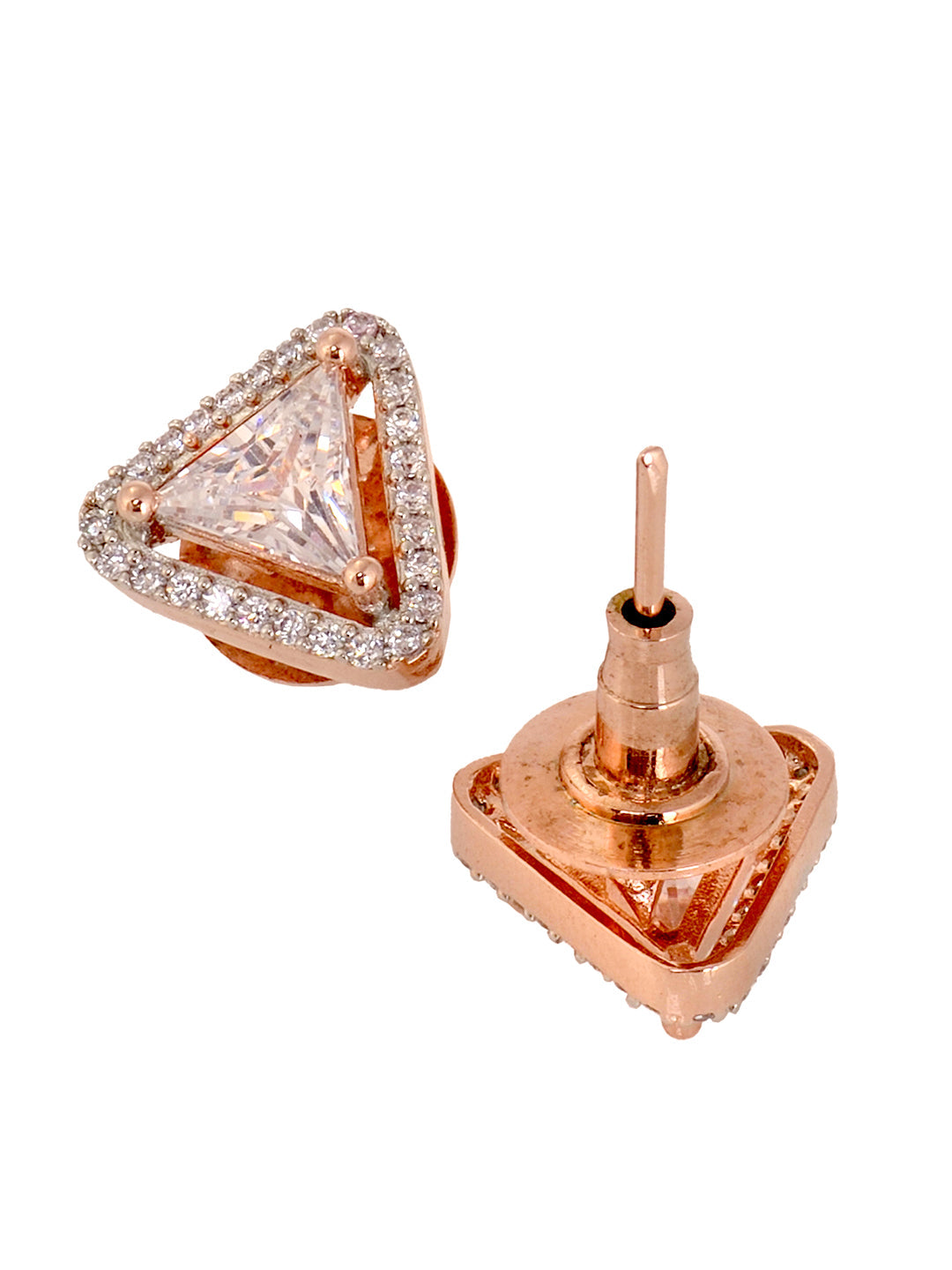 Rose Gold Plated White AD Studded Triangular Studs Earrings, zaveri pearls, sale price rs, sale price, sale gold plated, sale gold, sale, rubans, ring, regular price, priyassi jewellery, kush