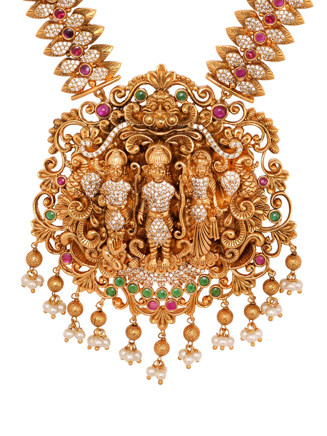 GoldPlated AD Embellished Temple Ram Darbaar Jewellery Set, zaveri pearls, sale price rs, sale price, sale gold plated, sale gold, sale, rubans, ring, regular price, priyassi jewellery, kusha
