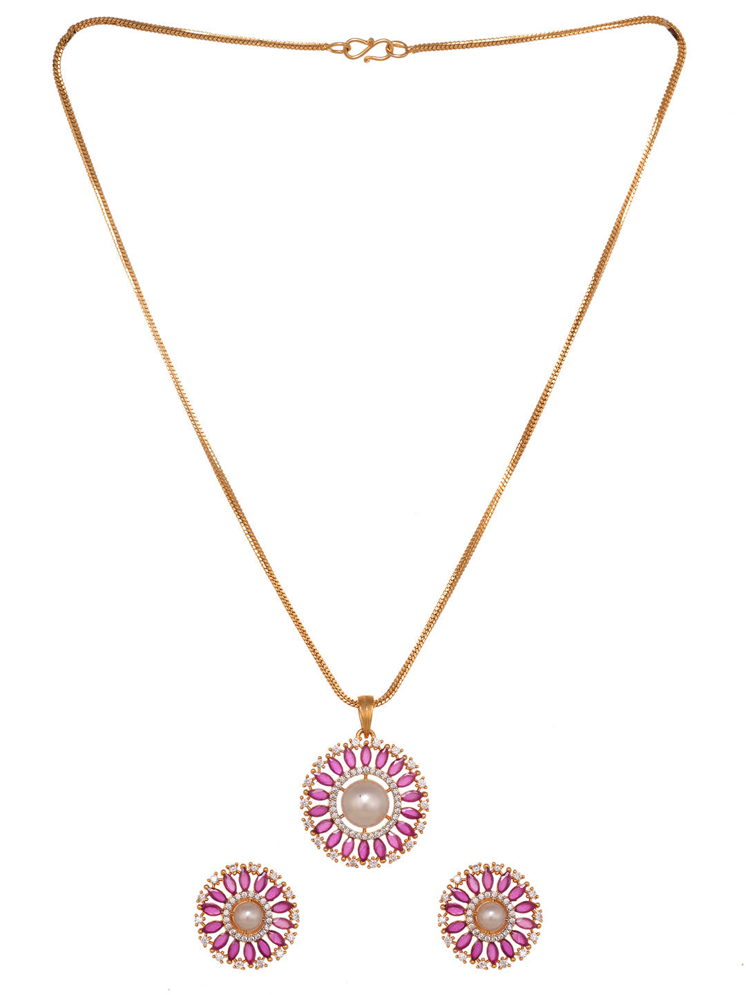 Women Pink & White Gold Plated AD & Pearl Studded Jewellery Set, zaveri pearls, sale price rs, sale price, sale gold plated, sale gold, sale, rubans, ring, regular price, priyassi jewellery, 