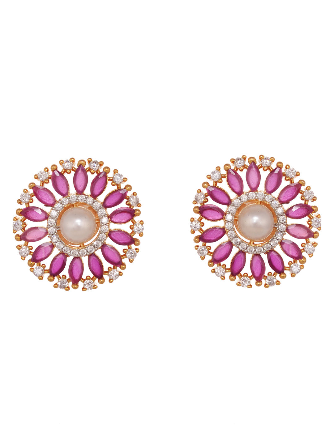 Women Pink & White Gold Plated AD & Pearl Studded Jewellery Set, zaveri pearls, sale price rs, sale price, sale gold plated, sale gold, sale, rubans, ring, regular price, priyassi jewellery, 