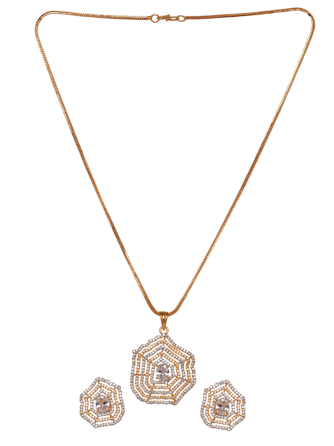 Gold Plated AD Studded Statement Pendant jewellery set, zaveri pearls, sale price rs, sale price, sale gold plated, sale gold, sale, rubans, ring, regular price, priyassi jewellery, kushal's 